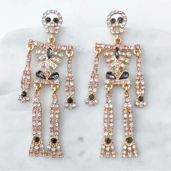Jewelry - NIB MR. BONE-JANGLES JEWELED SKELETON DANGLING EARRINGS